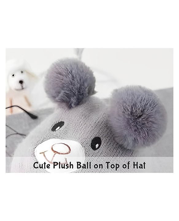Babymoon Baby Bear Winter Ear Protection Cap Kids Hat Boys Girls Cap | 0-24M | Grey