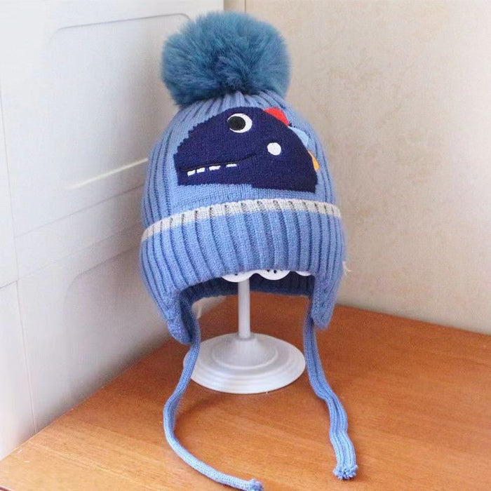 Babymoon Baby Dinosaur Design Cap with String Winter Kids Hat Boys Girls Caps | Blue | 1-15 Years