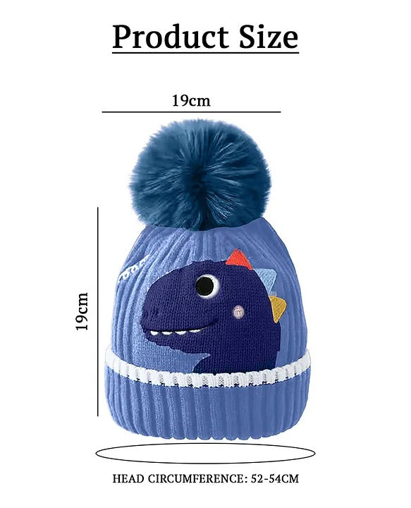 Babymoon Baby Dinosaur Design Cap with String Winter Kids Hat Boys Girls Caps | Blue | 1-15 Years