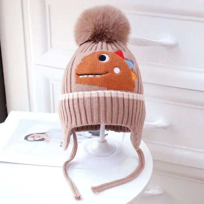 Babymoon Baby Dinosaur Design Cap with String Winter Kids Hat Boys Girls Caps | Brown | 1-15 Years