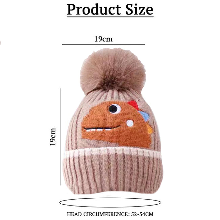 Babymoon Baby Dinosaur Design Cap with String Winter Kids Hat Boys Girls Caps | Brown | 1-15 Years