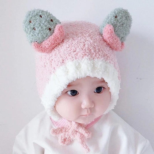 Babymoon Baby Fruit Strawberry Design Ear Cap with String Winter Kids Hat Boys Girls Cap | Pink | 2-8 Year