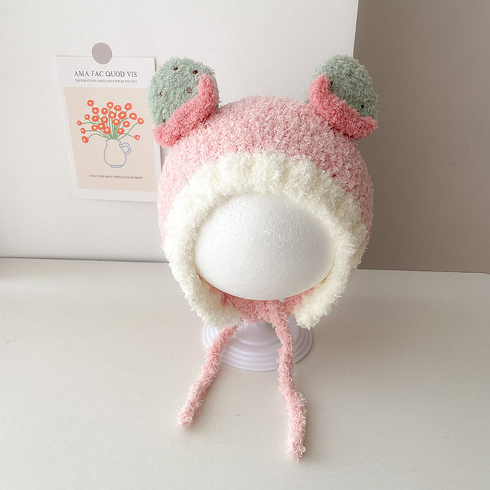 Babymoon Baby Fruit Strawberry Design Ear Cap with String Winter Kids Hat Boys Girls Cap | Pink | 2-8 Year