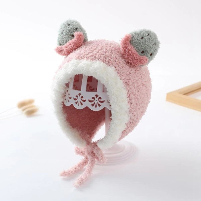Babymoon Baby Fruit Strawberry Design Ear Cap with String Winter Kids Hat Boys Girls Cap | Pink | 2-8 Year