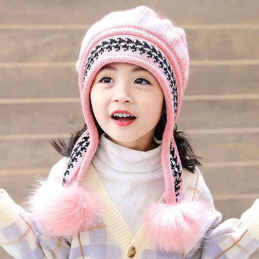 Babymoon Baby Velvet Earflap Cap Winter Kids Hat Long Pom Pom Ears | Ears Protection | 2-10 Year | Pink