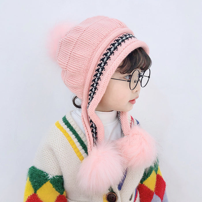 Babymoon Baby Velvet Earflap Cap Winter Kids Hat Long Pom Pom Ears | Ears Protection | 2-10 Year | Pink