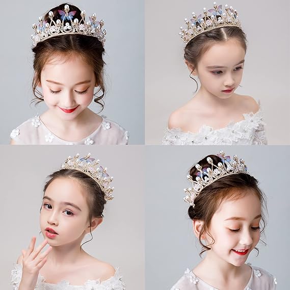 Babymoon Butterfly Alloy Crystal Girl’s Women’s Crown | Tiara Hairband Hair Accessories | Golden