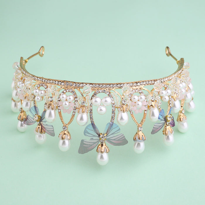 Babymoon Butterfly Alloy Crystal Girl’s Women’s Crown | Tiara Hairband Hair Accessories | Golden