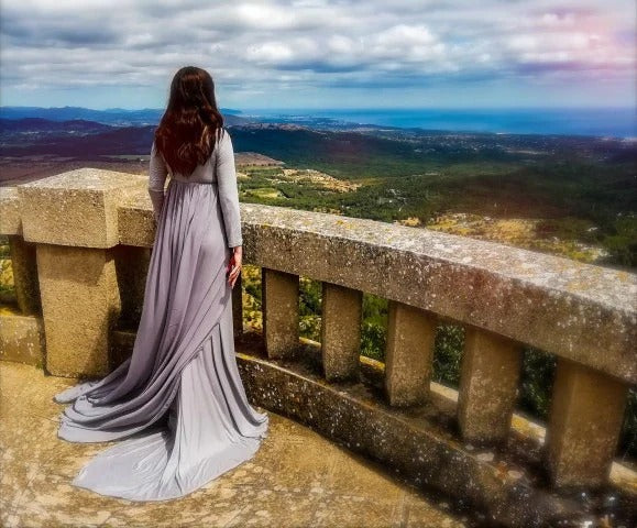 Babymoon Full Sleeve Long Tail Maternity Gown Dress | Grey