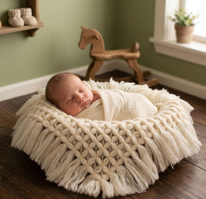 Babymoon Petal Layer Blanket Basket Filler | Baby Photography Props| Off White