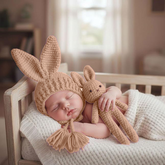 Babymoon Rabbit Toy with Cap New Born Baby Photography Shoot Props Costumes | Coffee