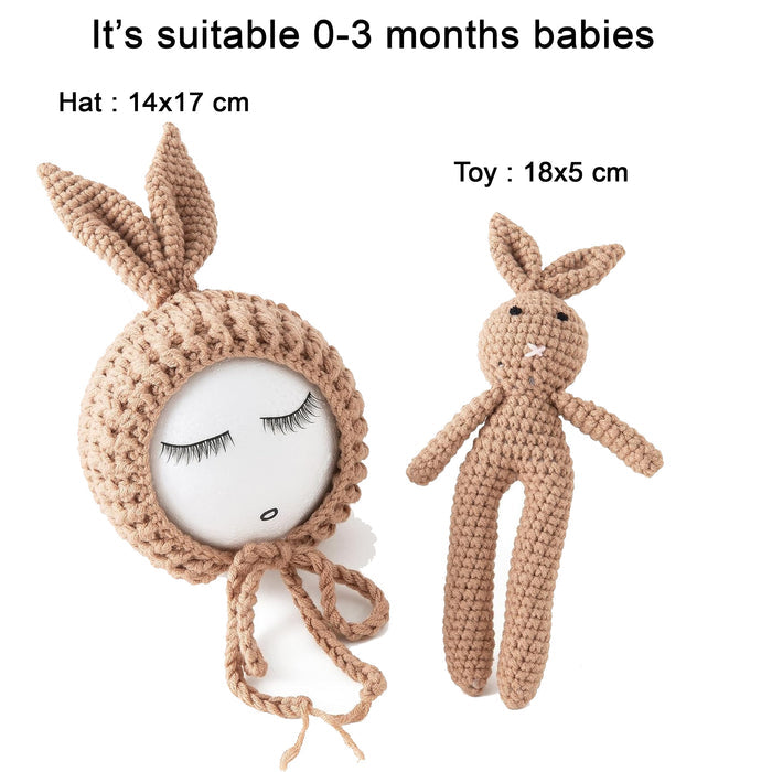 Babymoon Rabbit Toy with Cap New Born Baby Photography Shoot Props Costumes | Coffee