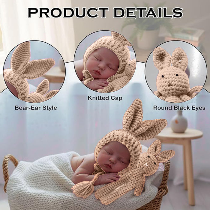 Babymoon Rabbit Toy with Cap New Born Baby Photography Shoot Props Costumes | Coffee