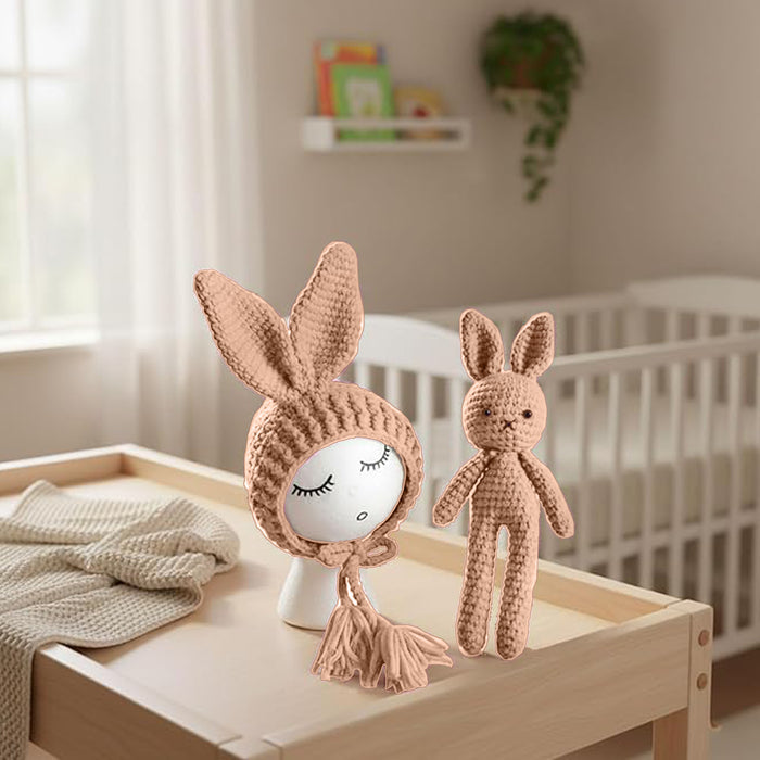 Babymoon Rabbit Toy with Cap New Born Baby Photography Shoot Props Costumes | Coffee