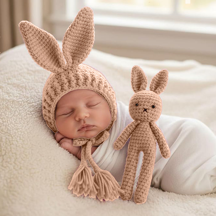 Babymoon Rabbit Toy with Cap New Born Baby Photography Shoot Props Costumes | Coffee