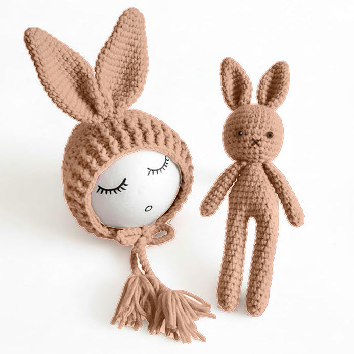 Babymoon Rabbit Toy with Cap New Born Baby Photography Shoot Props Costumes | Coffee