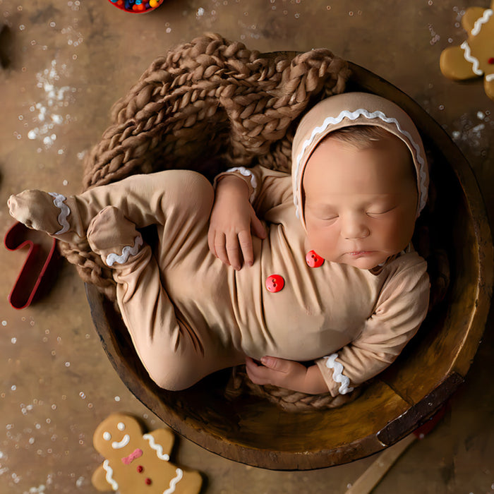 Babymoon Set of 2 | Baby Bodysuit & Cap | Baby Photoshoot Props | Costumes | Brown | 0-1 Month