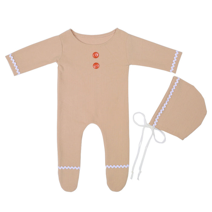 Babymoon Set of 2 | Baby Bodysuit & Cap | Baby Photoshoot Props | Costumes | Brown | 0-1 Month