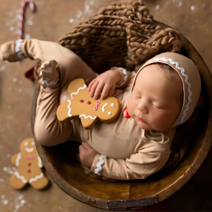 Babymoon Set of 2 | Baby Bodysuit & Cap | Baby Photoshoot Props | Costumes | Brown | 0-1 Month