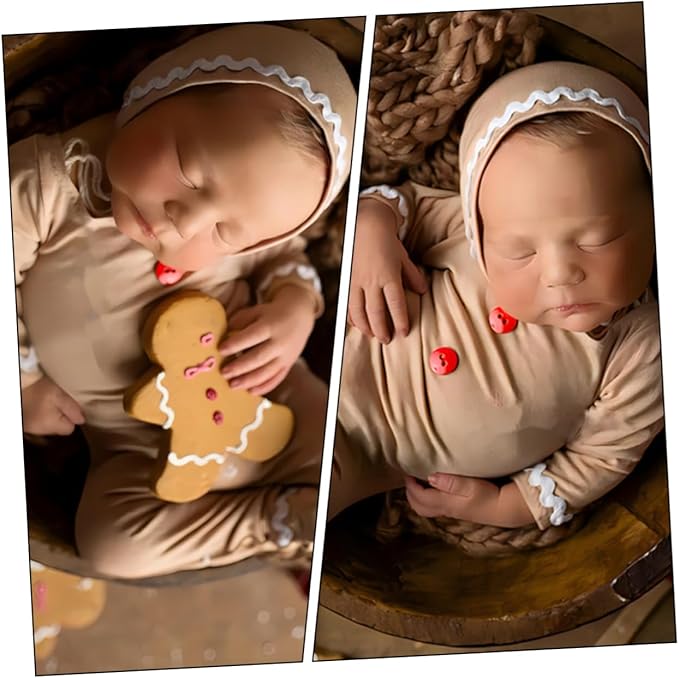 Babymoon Set of 2 | Baby Bodysuit & Cap | Baby Photoshoot Props | Costumes | Brown | 0-1 Month