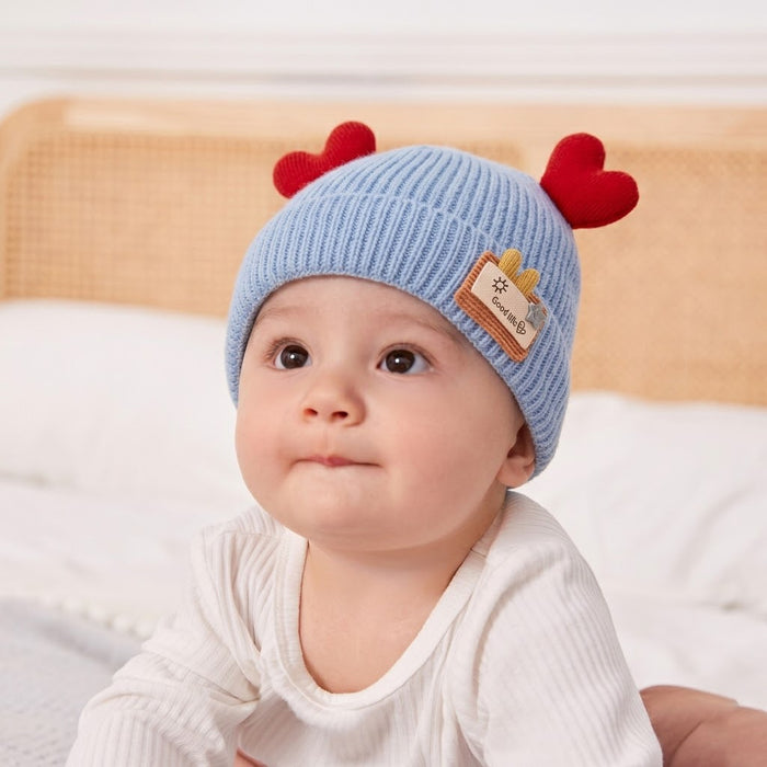 BabyMoon Unisex Winter Hat Designed with Hearts | Warm Baby Cap Headwear | Blue | 3-12 Month