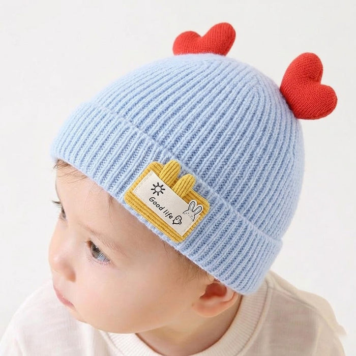 BabyMoon Unisex Winter Hat Designed with Hearts | Warm Baby Cap Headwear | Blue | 3-12 Month