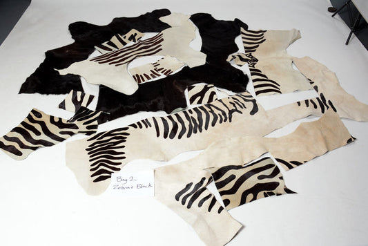 Zebra black off-white cowhide scraps