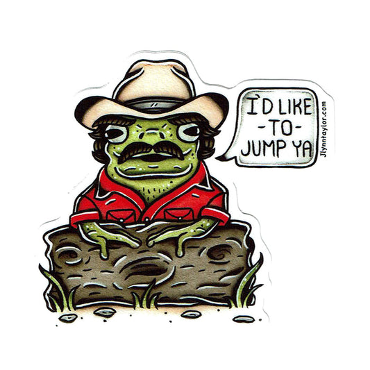 American Traditional tattoo flash illustration Burt Reynolds Bandit Frog watercolor sticker.