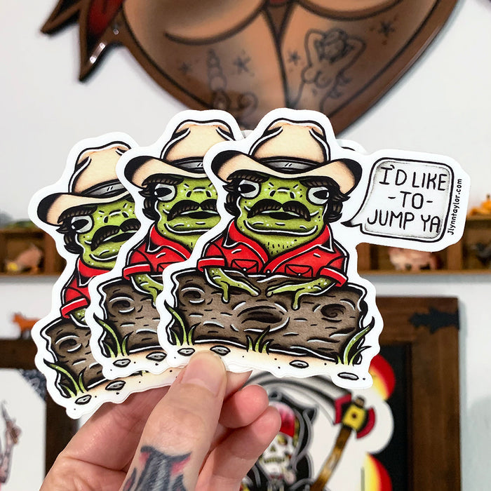 American Traditional tattoo flash illustration Burt Reynolds Bandit Frog watercolor sticker.