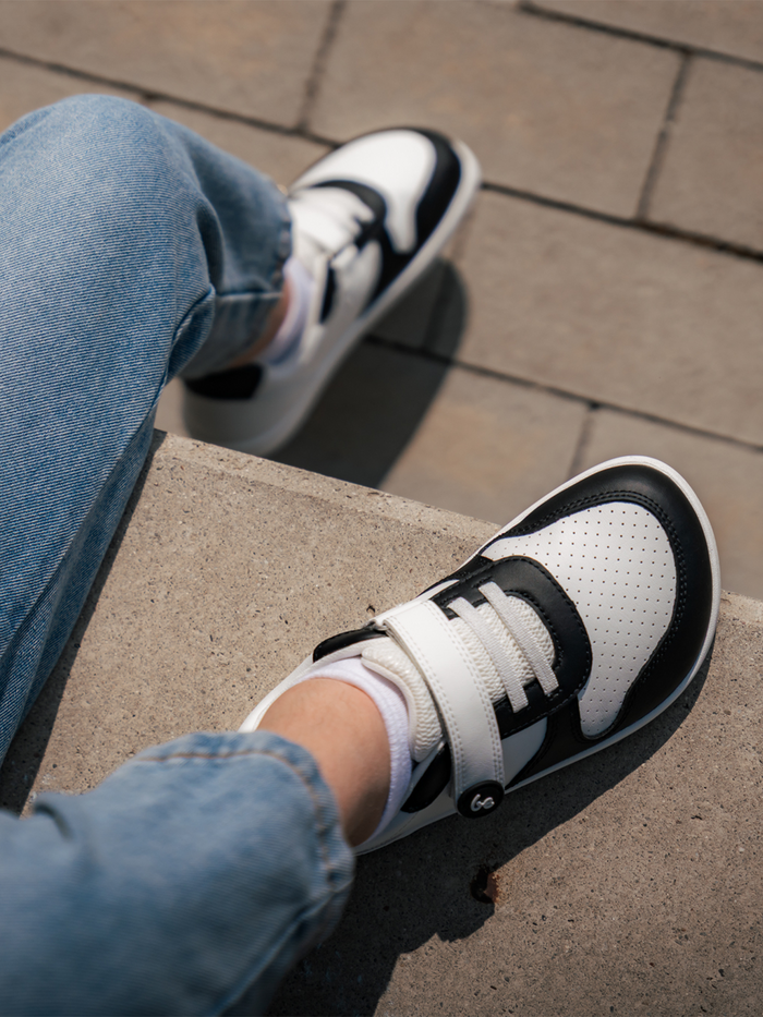 Be Lenka | Scoot Kids - White & Black | Wide Barefoot Trainers