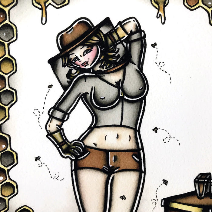 American traditional tattoo flash sexy beekeeper pinup prints.