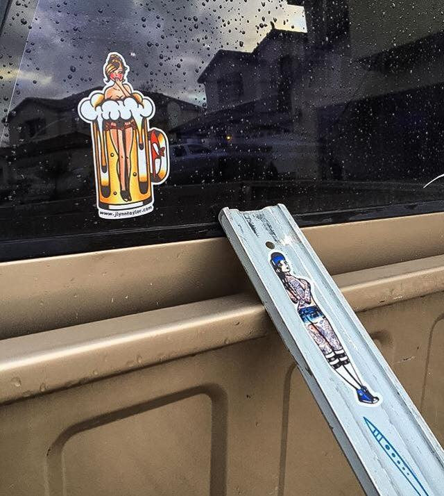 American traditional tattoo flash illustration Beer Pinup watercolor sticker.