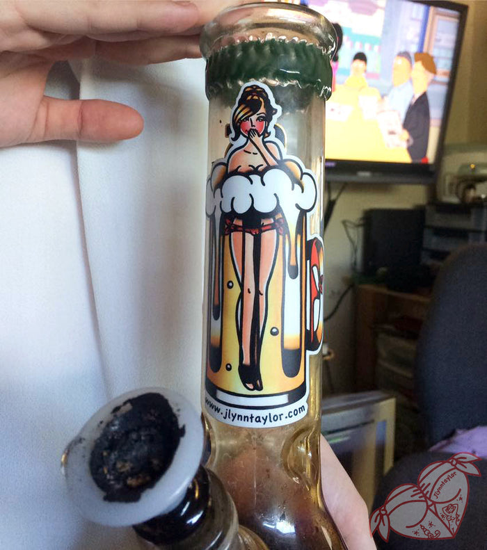 American traditional tattoo flash Beer Mug Pinup watercolor sticker.