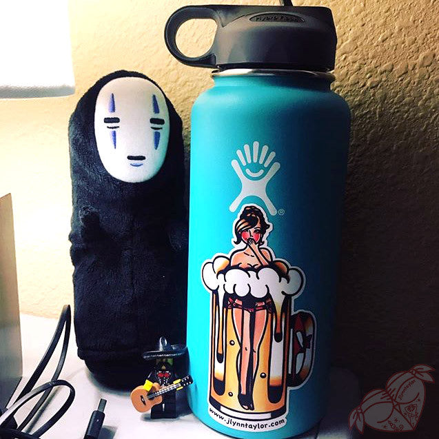 American traditional tattoo flash Beer Mug Pinup watercolor sticker.
