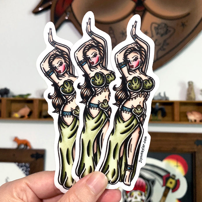 American traditional tattoo flash Belly Dancer Pinup watercolor sticker.