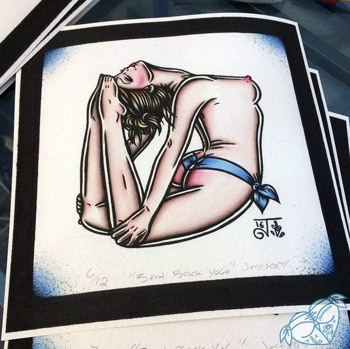 tattoo flash topless yoga pinup watercolor prints
