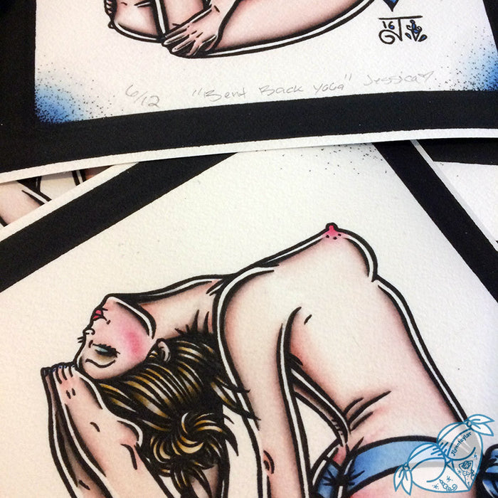 tattoo flash topless yoga pinup watercolor prints close up
