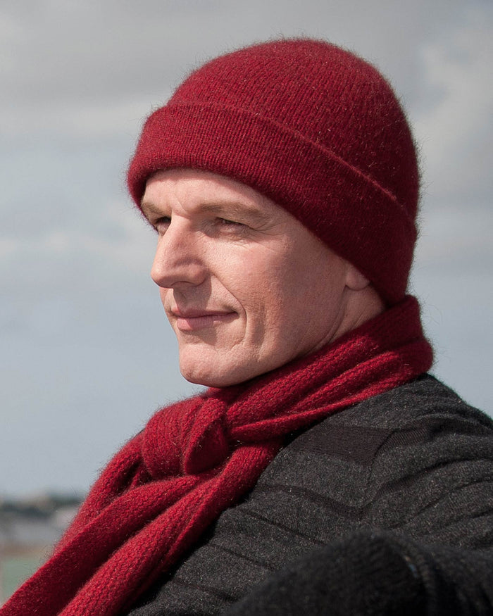 Unisex Beanie Hat in Possum Merino Wool - NX101 Berry Red