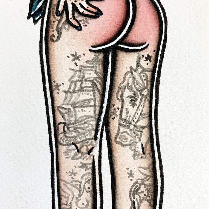 American traditional tattoo flash sexy bikini pinup spitshade painting.
