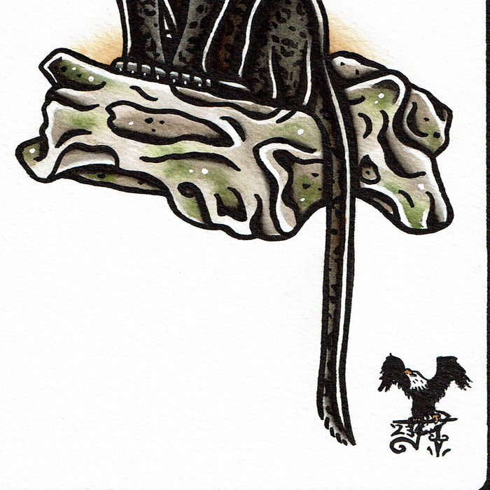 American traditional tattoo flash wildlife illustration Black Panther watercolor painting.