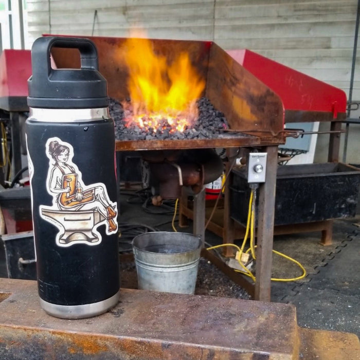 American traditional tattoo flash Blacksmith Pinup watercolor sticker.