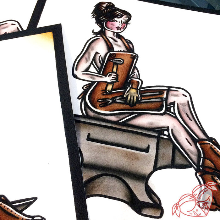 American Traditional tattoo style blacksmith pinup prints.