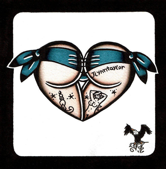 Blue Scrunch Butt Heart Original Painting