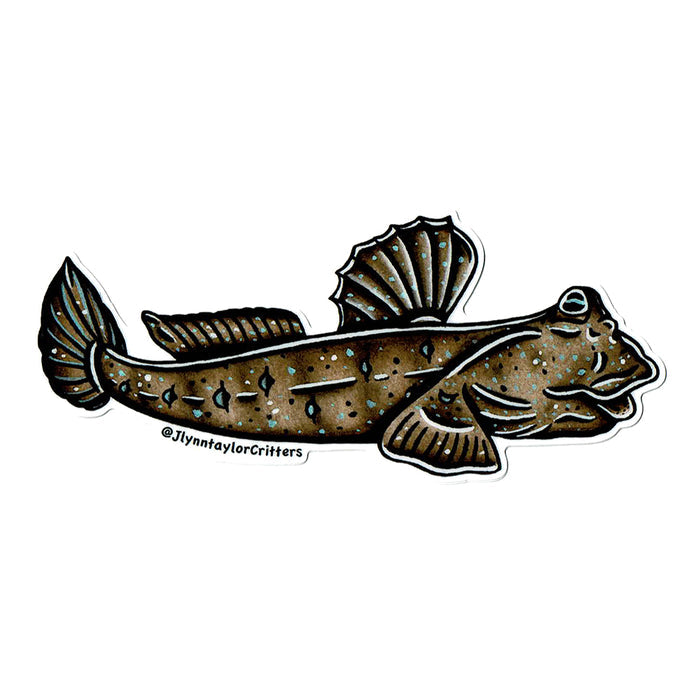 American traditional tattoo flash Blue-spotted Mudskipper watercolor sticker.