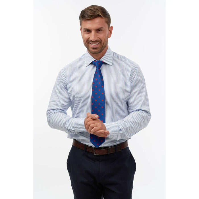Blue with large red polka dot woven silk tie - Thin Red Line