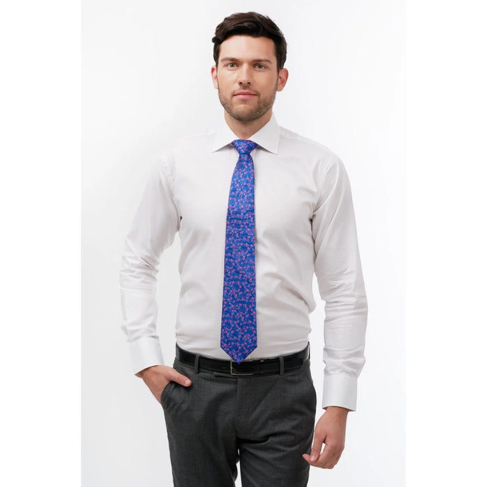 Blue with pink creeper woven silk tie - Thin Red Line