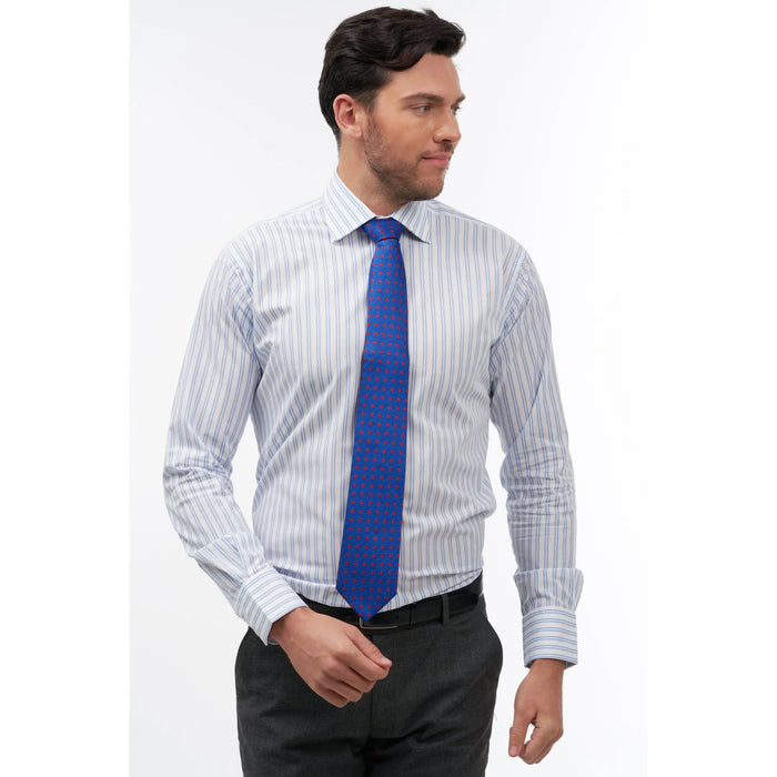 Blue with red bean woven silk tie - Thin Red Line