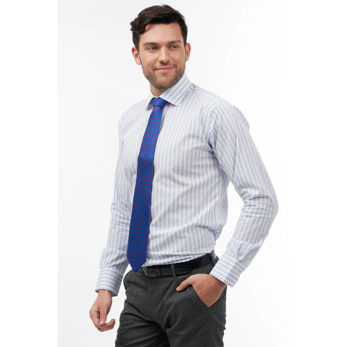 Blue with red bean woven silk tie - Thin Red Line