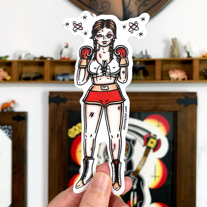 American traditional tattoo flash Boxing Pinup watercolor sticker.