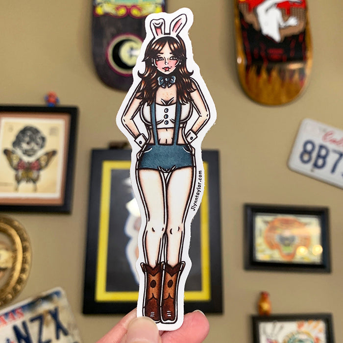 American Traditional tattoo flash sexy playboy bunny pinup sticker.